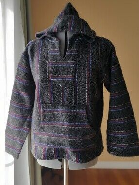 Rodeo Durango Baja Drug Rug Hoodie Striped‎ Woven Southwestern Pullover Small